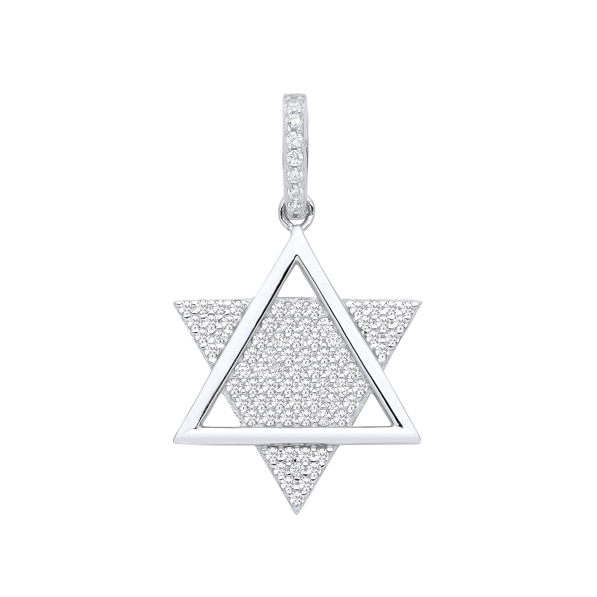 925 Sterling Silver Star of David Cubic Zirconia Pendant with chain