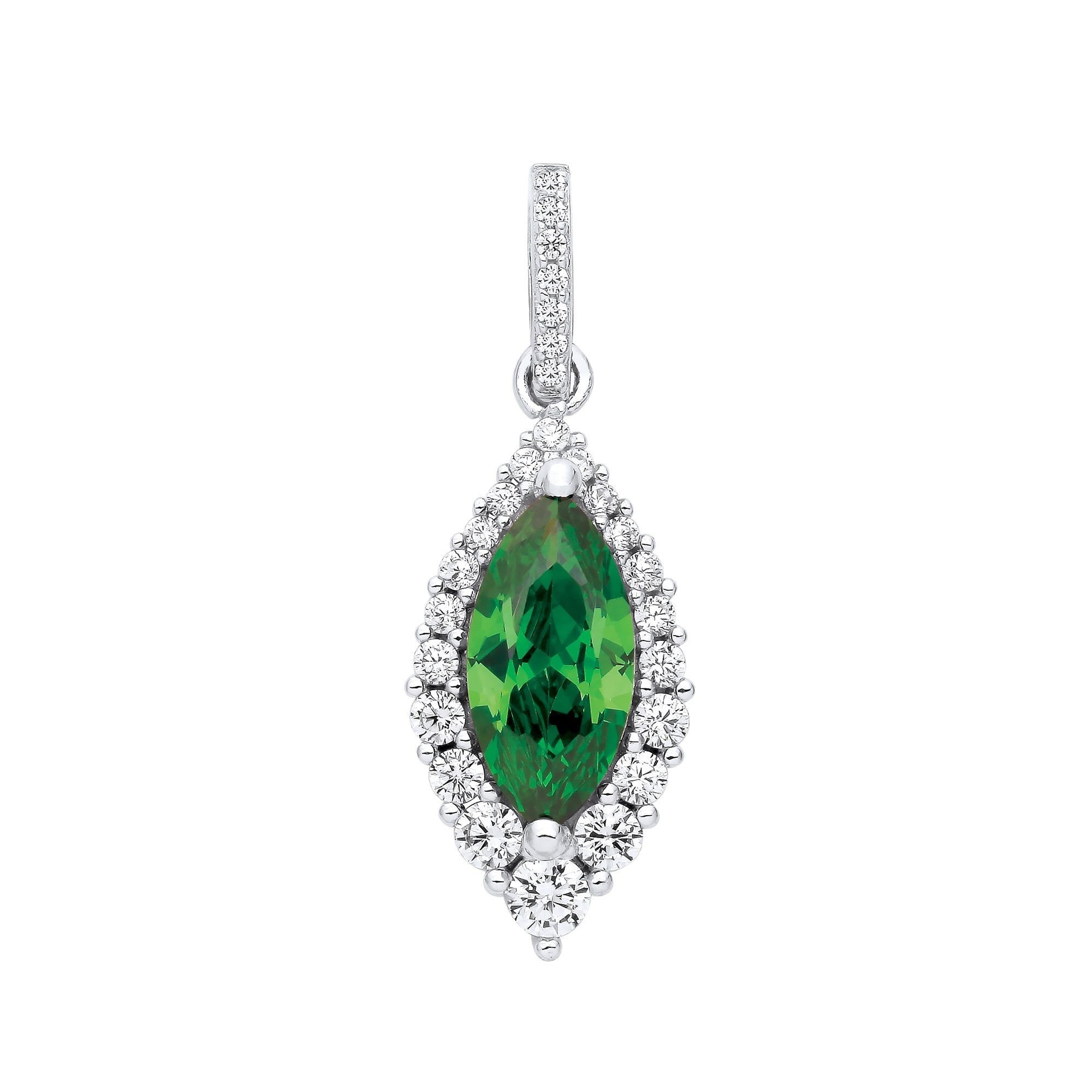 925 Sterling Silver Green Marquise Cubic Zirconia Drop Pendant with chain