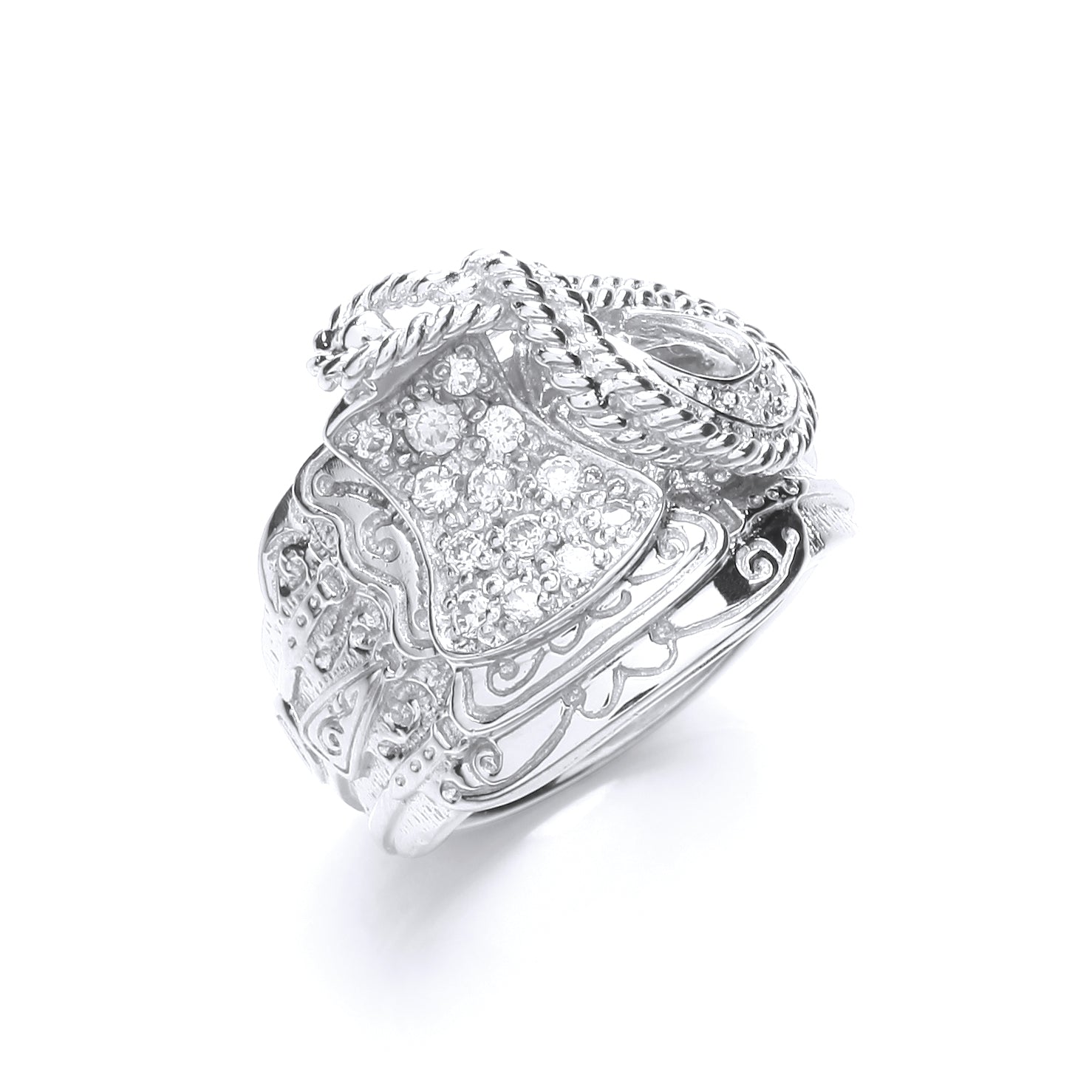 925 Sterling Silver Gents Cz Saddle Ring