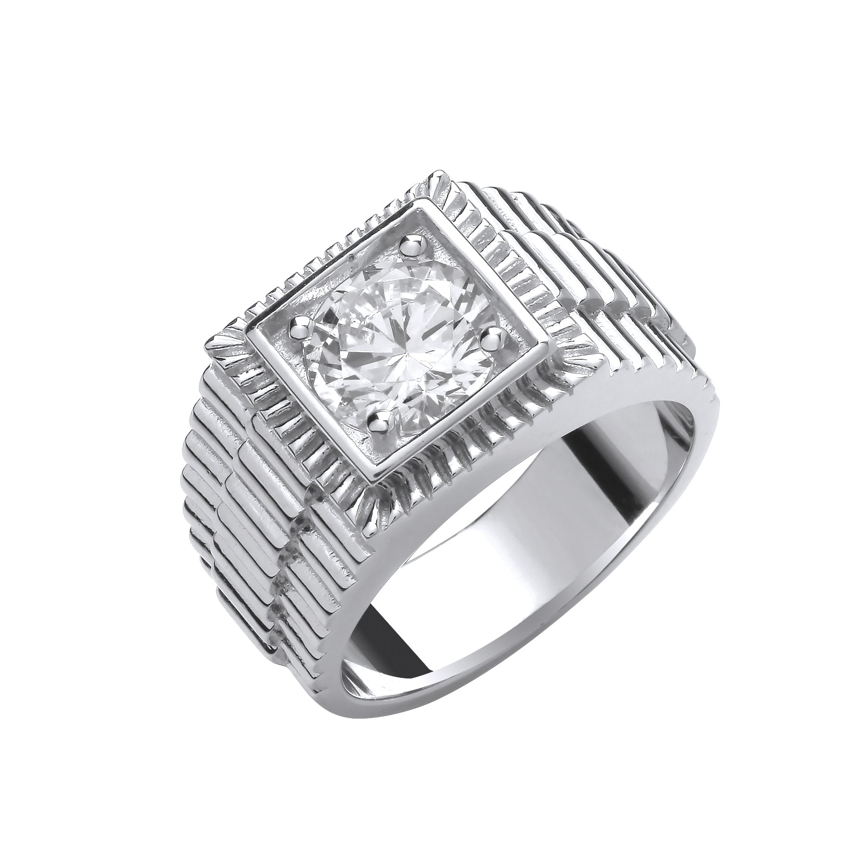 925 Sterling Silver Square Top with Round CZ Gents Ring