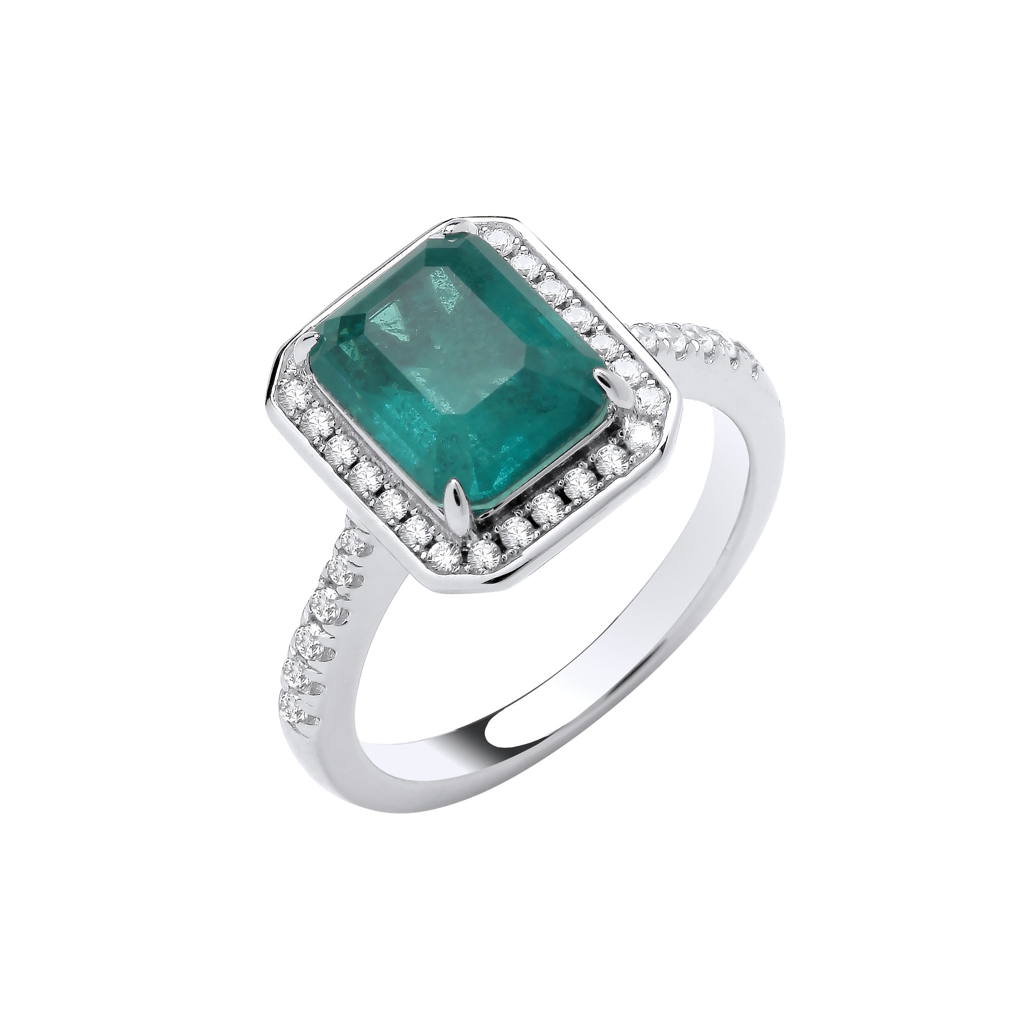 925 Sterling Silver Green Fusion Emerald Cut Ring