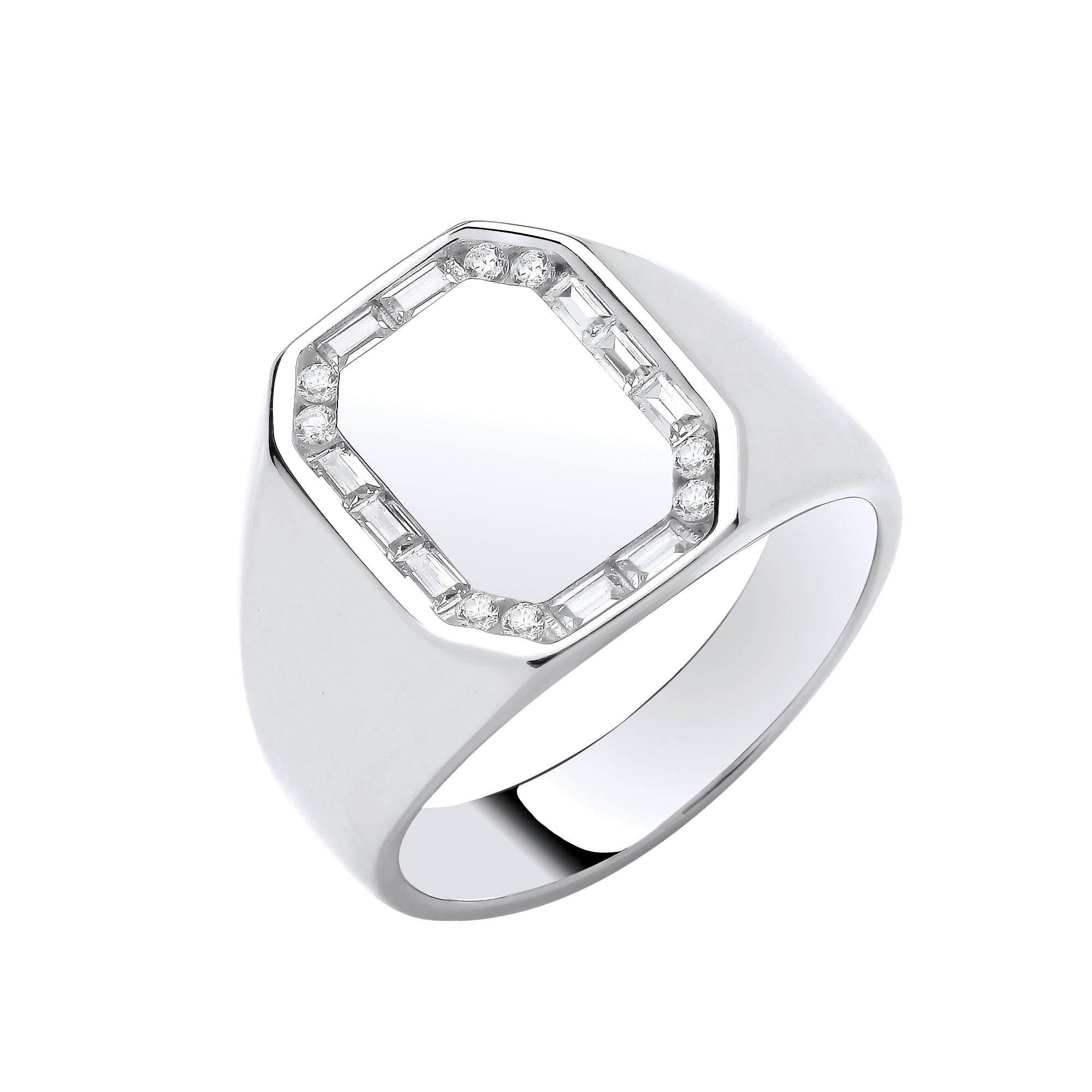 925 Sterling Silver Cubic Zirconia Signet Gents Ring