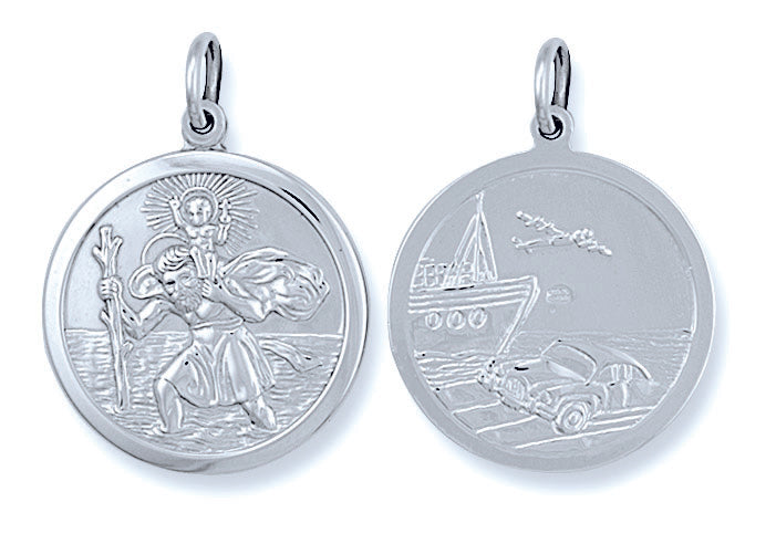 925 Sterling Silver Double Sided St Christopher Pendant with Chain