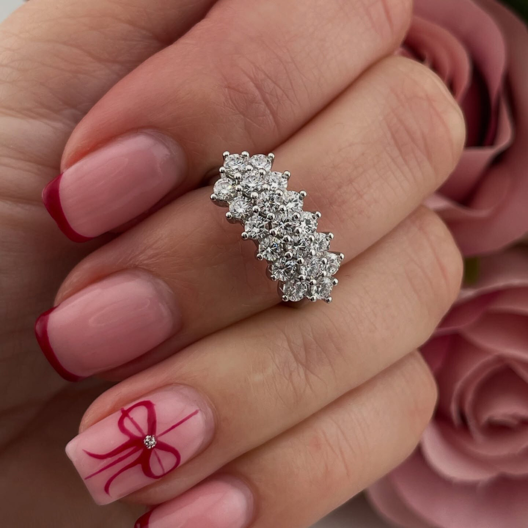 925 Sterling Silver Cz Cluster Boat Ring