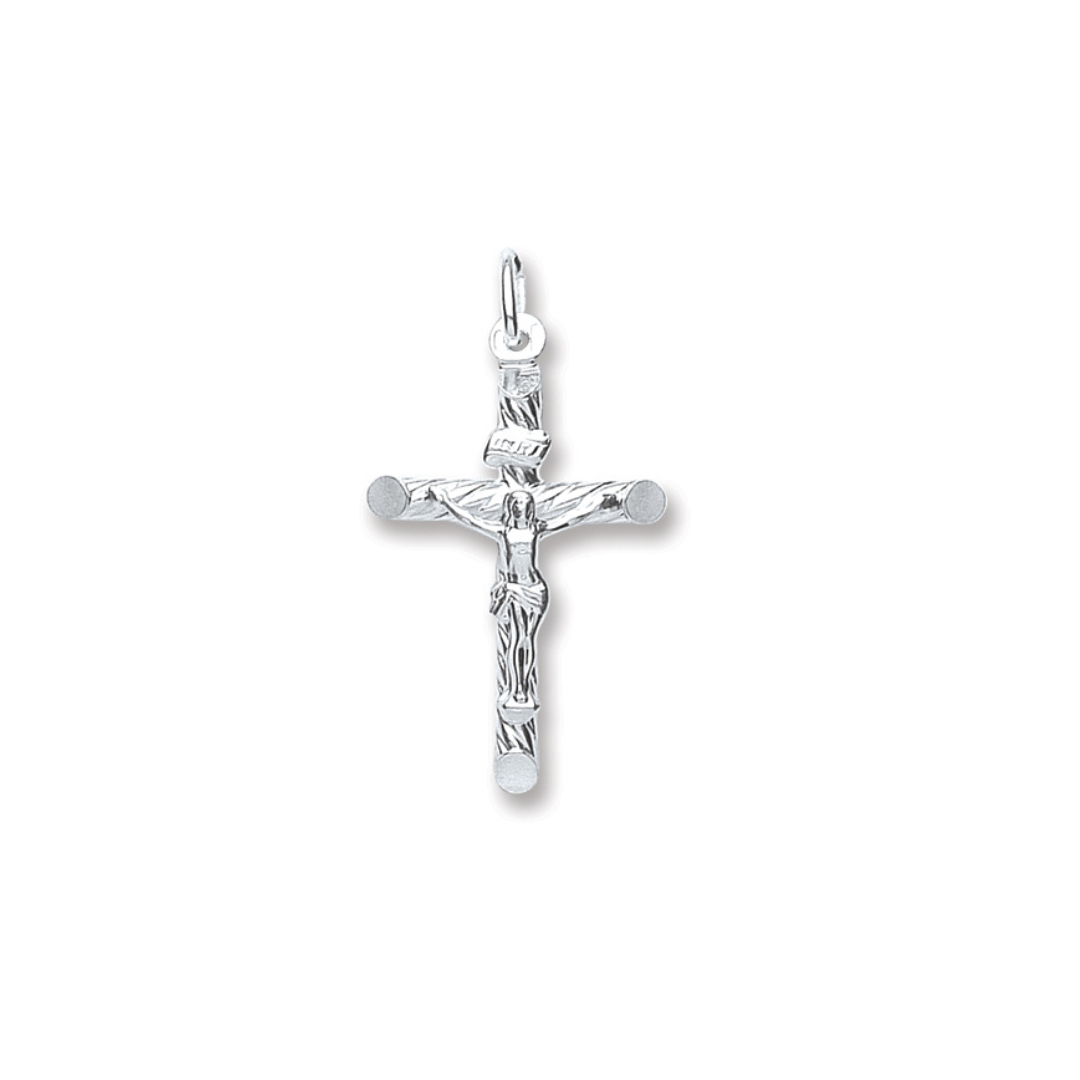 925 Sterling Silver Silver Fancy Tubed Crucifix with Chain