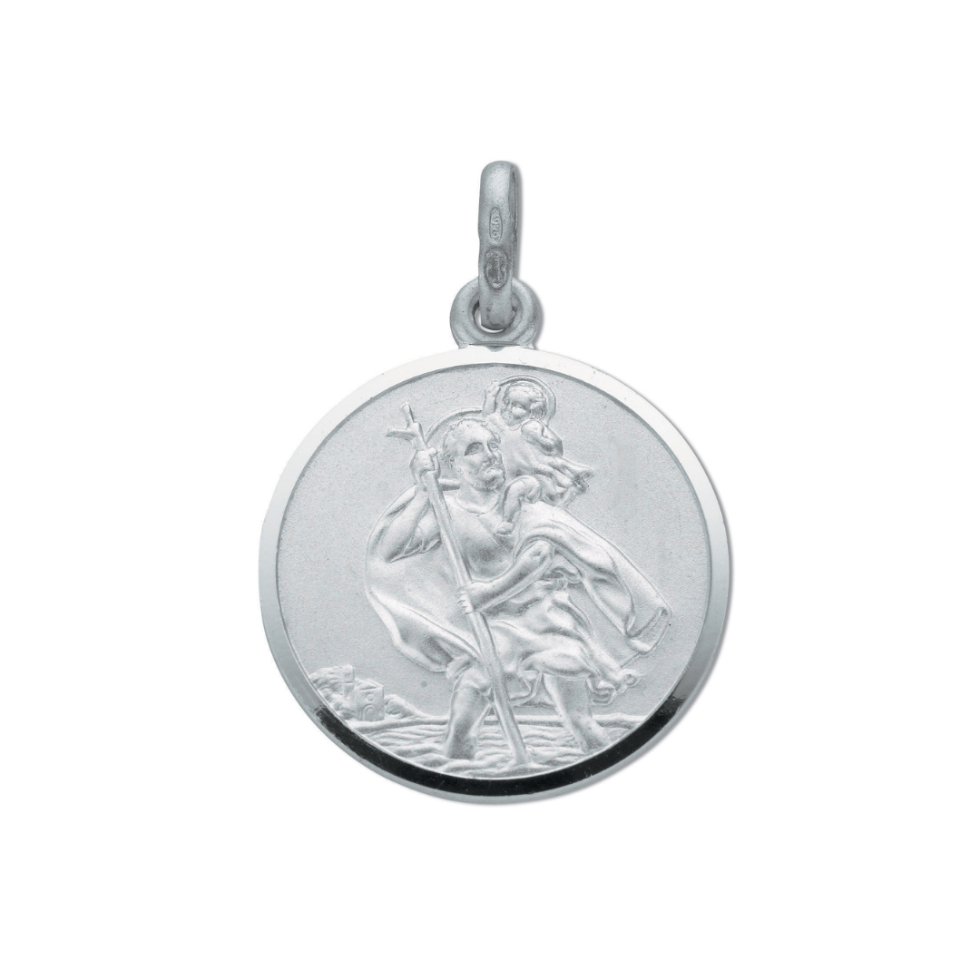 925 Sterling Silver Double Sided St Christopher Pendant with Chain