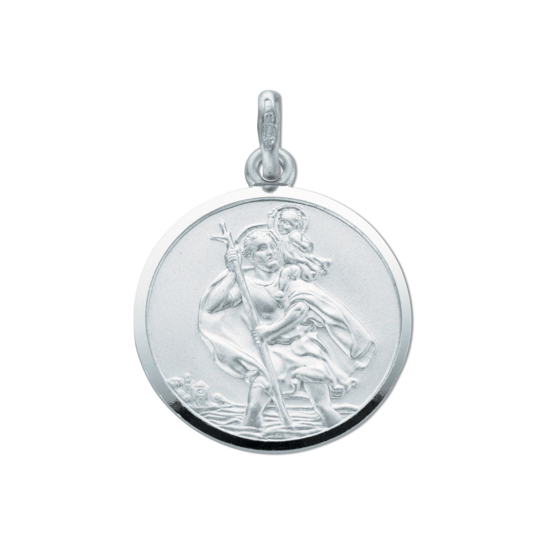 925 Sterling Silver Double Sided St Christopher Pendant with Chain