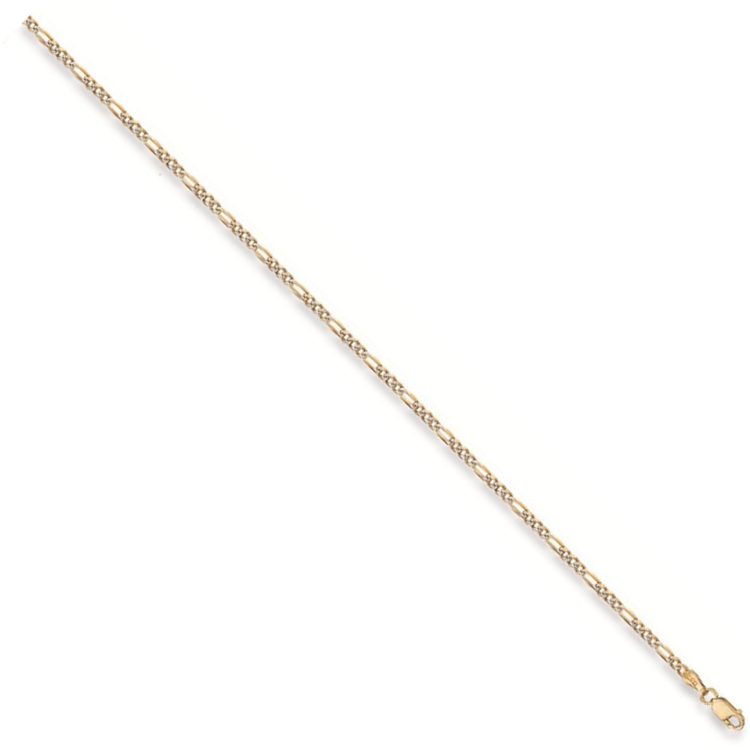 9ct Yellow Gold Rhodium Plated Figaro Anklet