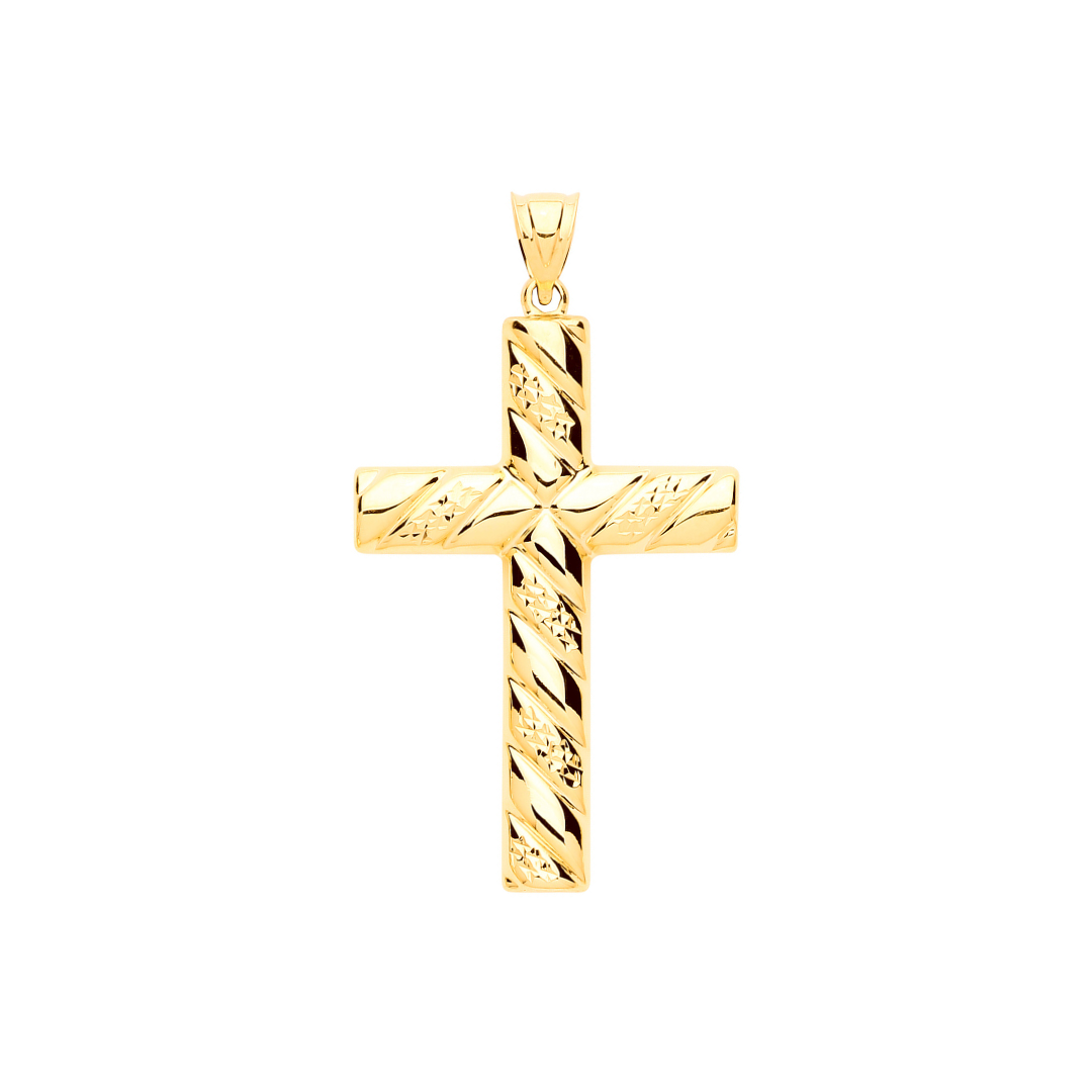 9ct Yellow Gold Hollow Tube Ribbed Cross