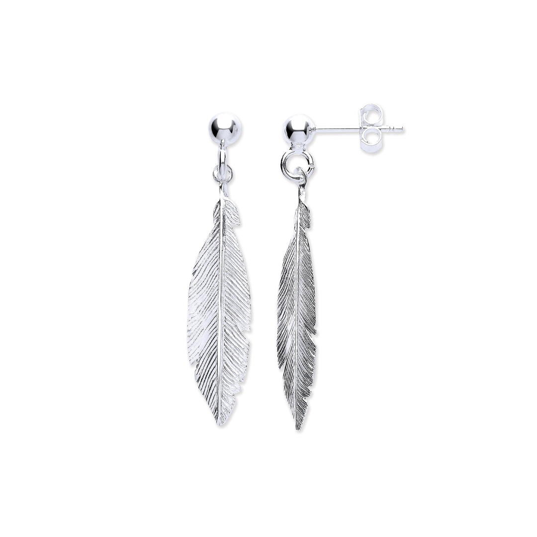 925 Sterling Silver Feather Drop Earrings