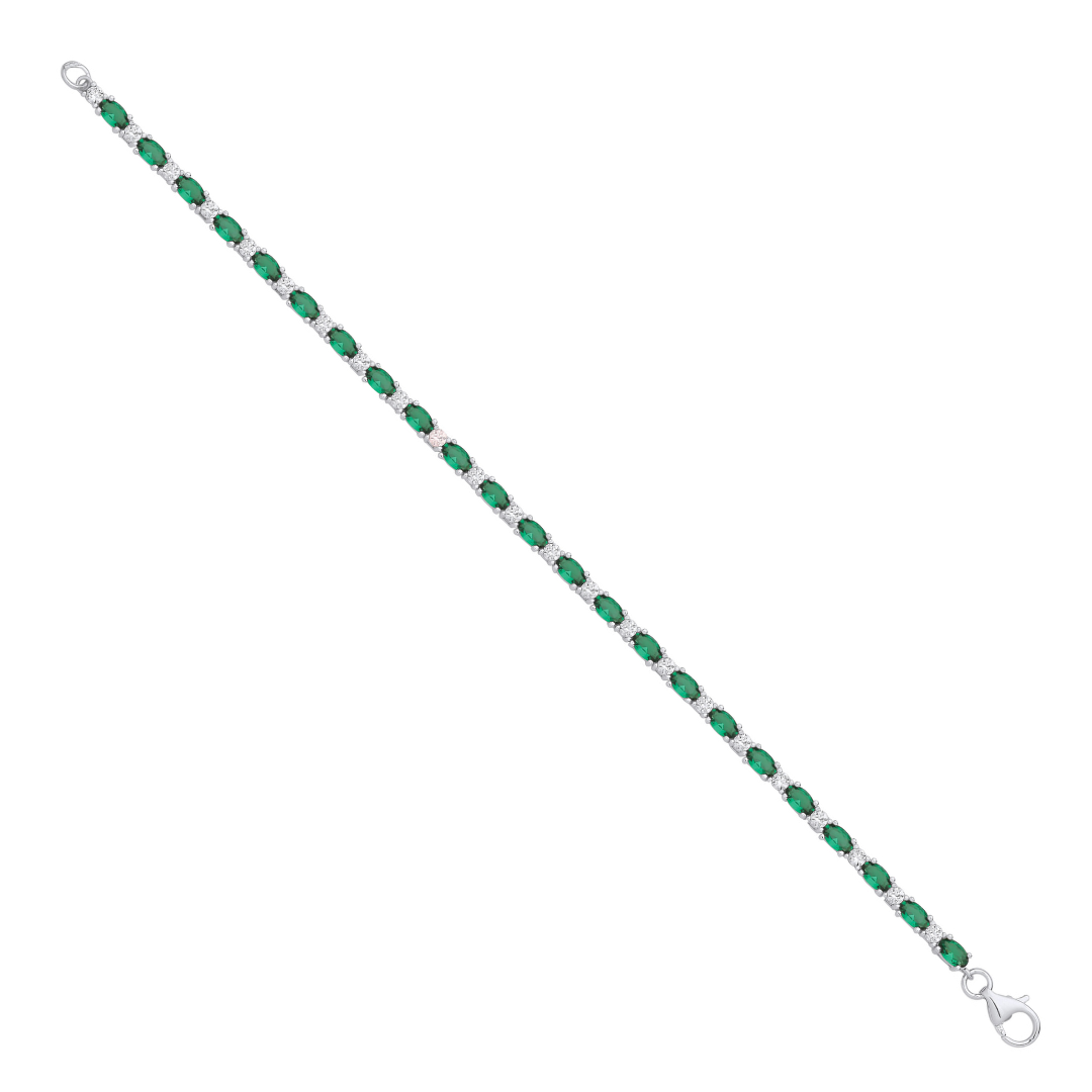 925 Sterling Silver Green & Clear Cubic Zirconia Tennis Bracelet