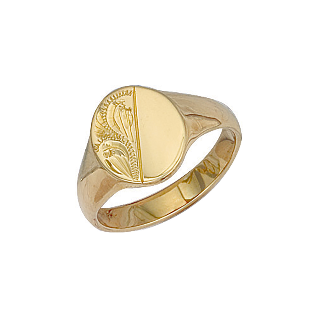 9ct Yellow Gold Oval Engraved Signet Ring