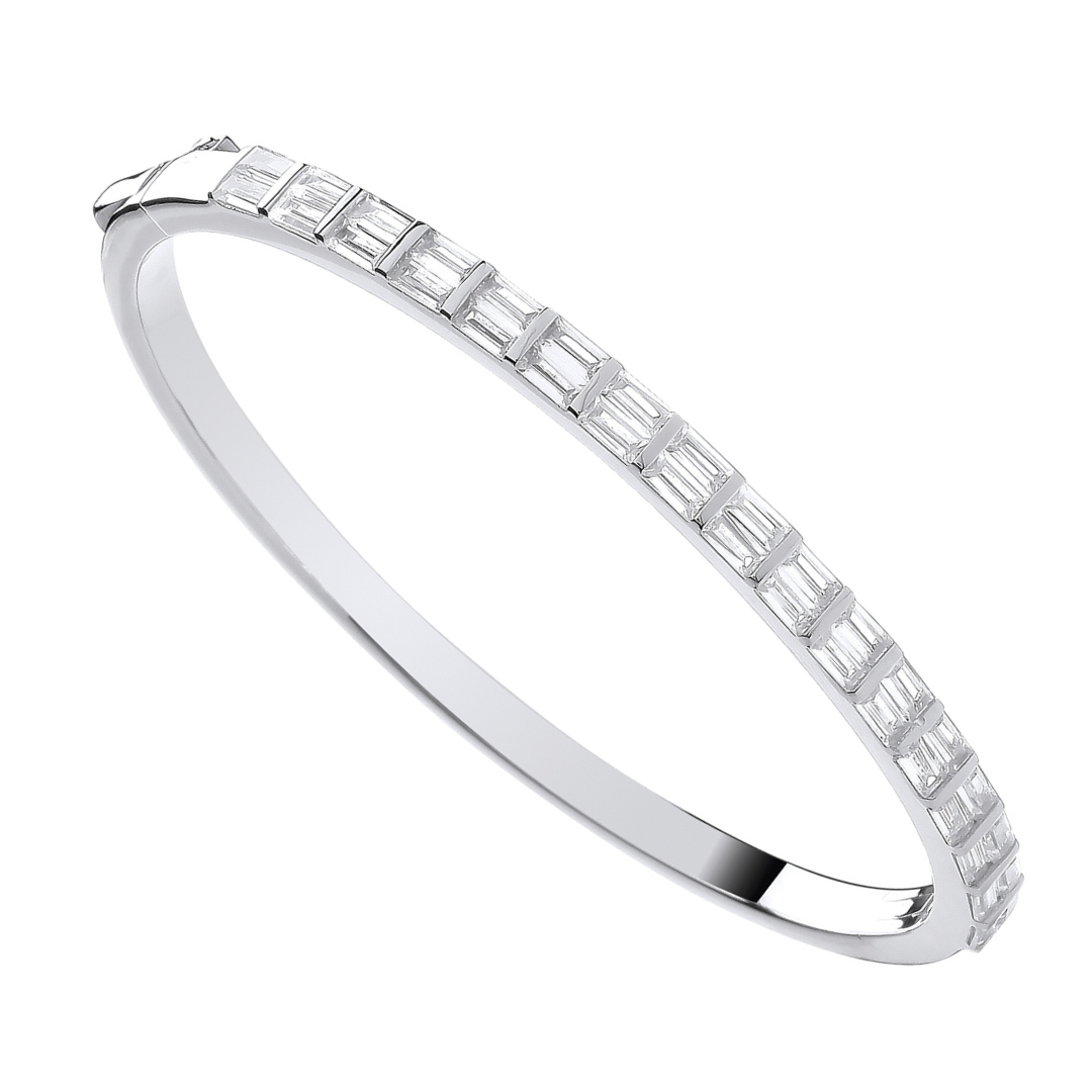 925 Sterling Silver Baguette & Cubic Zirconia Bangle