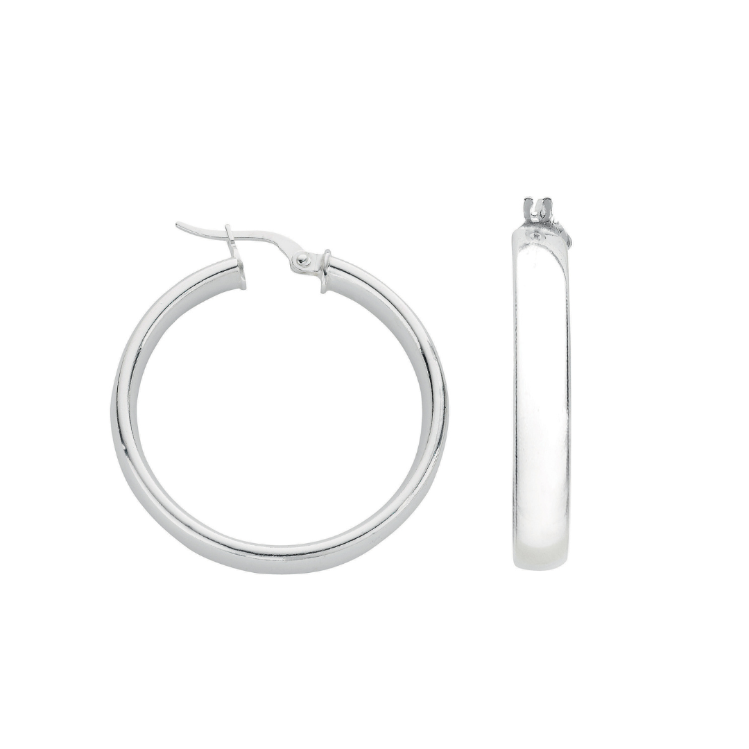 925 Sterling Silver D Shaped Hoop Earrings