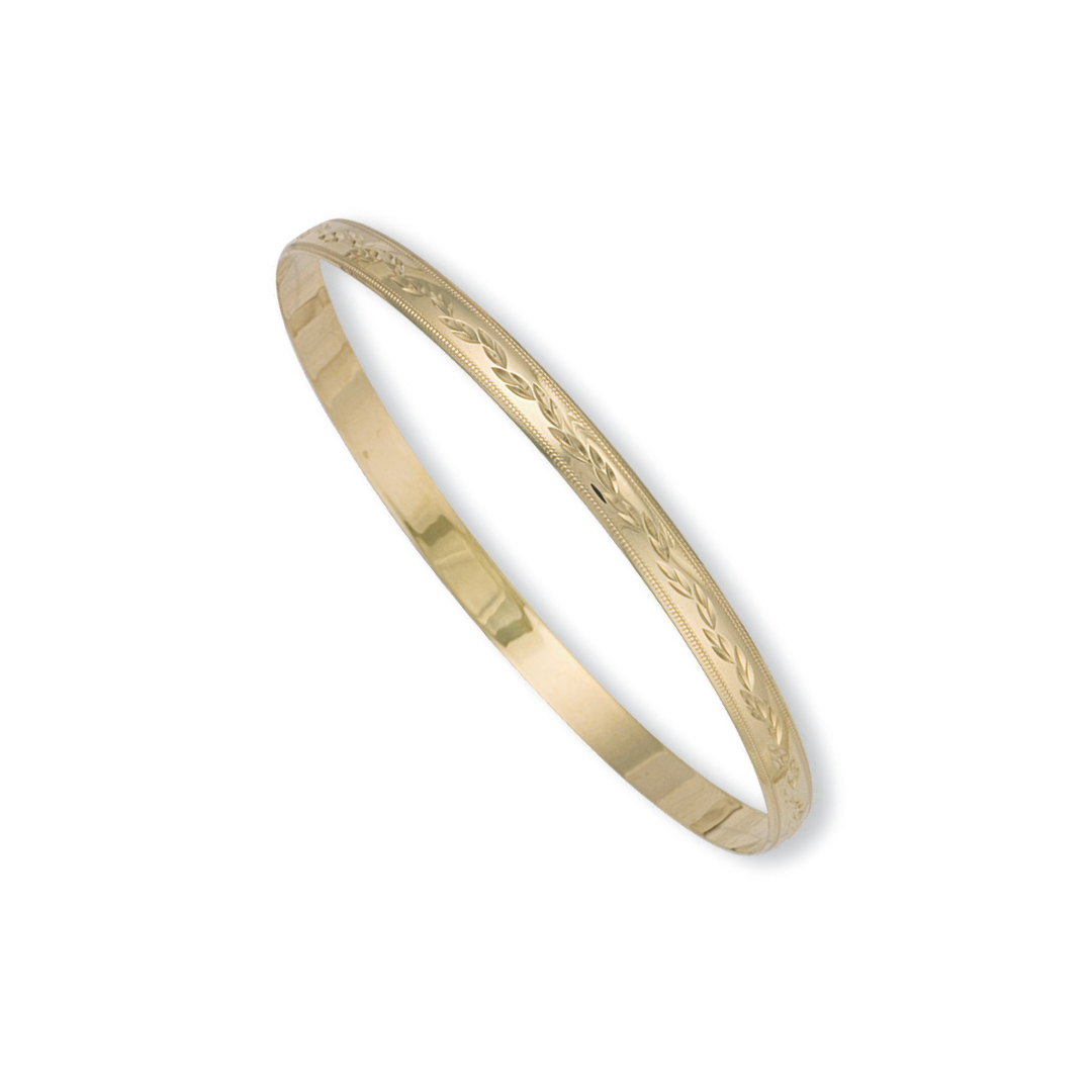 9ct Yellow Gold 5mm Diamond Cut D - Shaped Slave Bangle