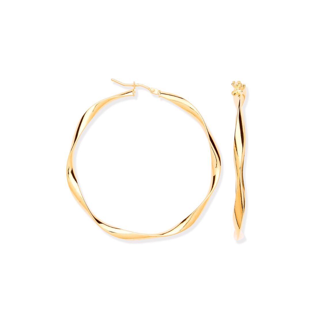 9ct Yellow Gold 45mm Twist Hoop Earrings