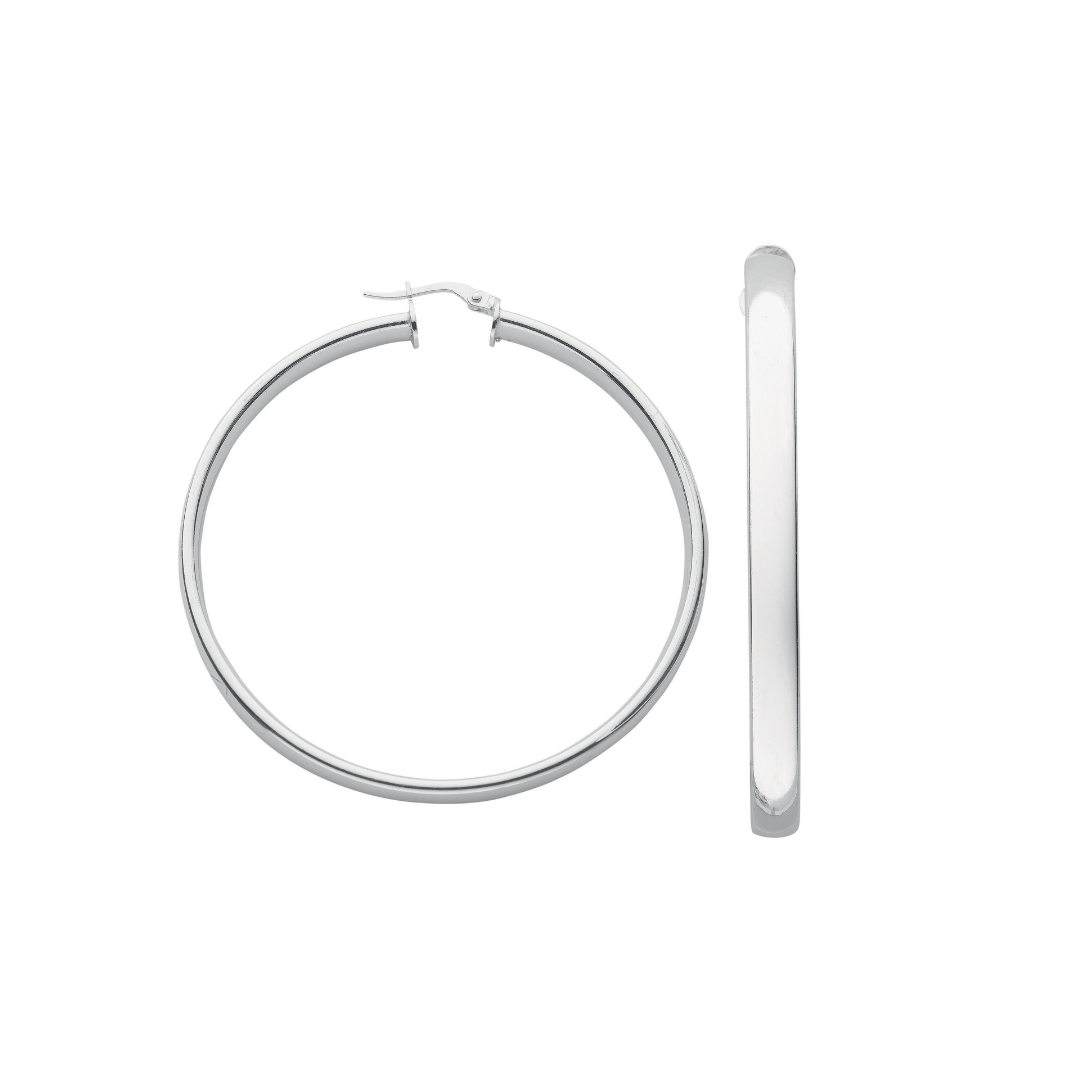 925 Sterling Silver 60mm D Shaped Hoop Earrings