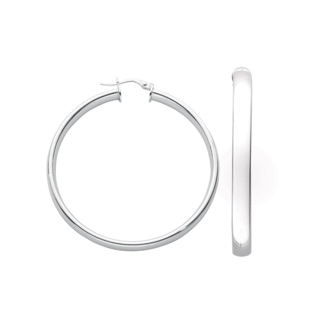 925 Sterling Silver D Shaped Hoop Earrings 45mm