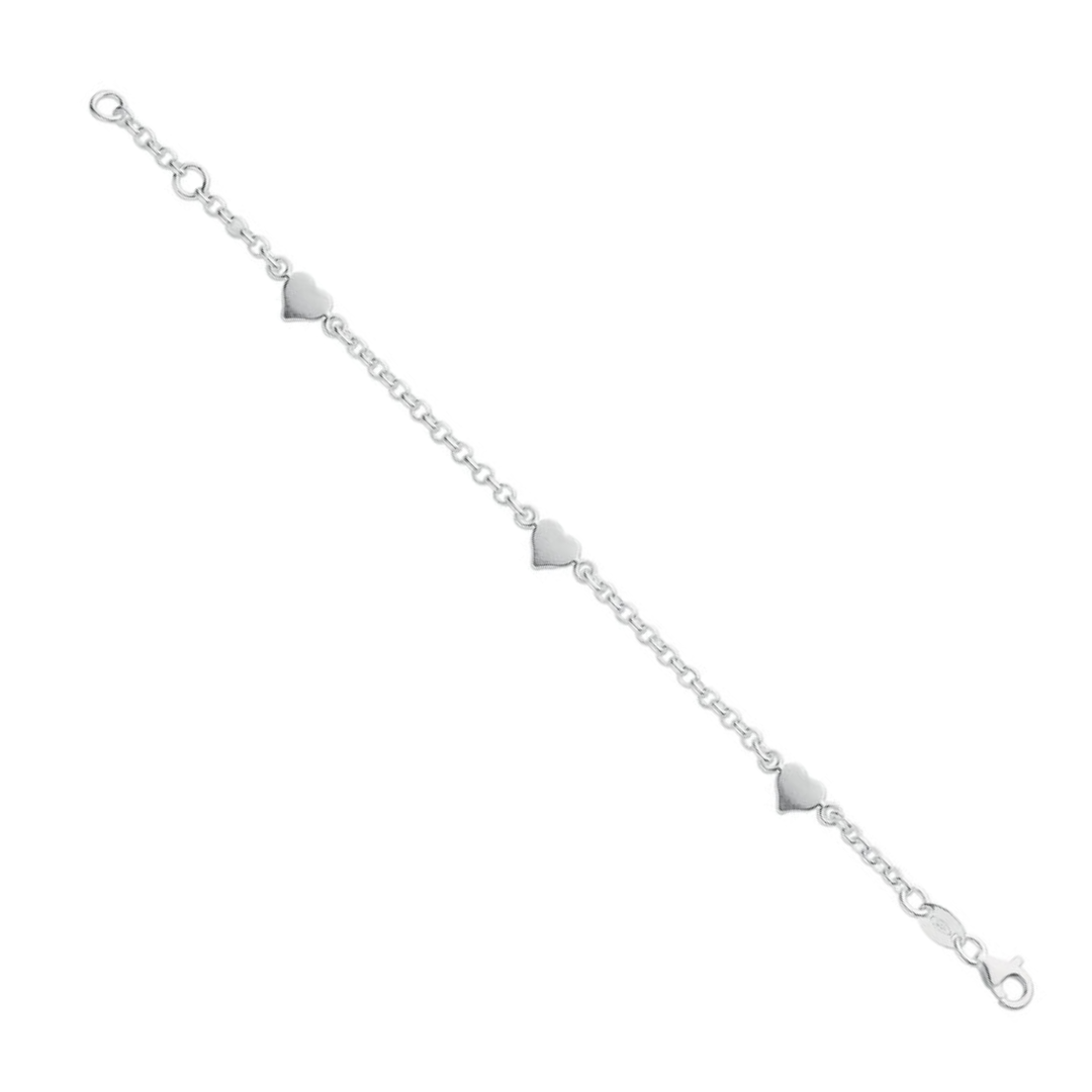 925 Sterling Silver Hearts Anklet 10"