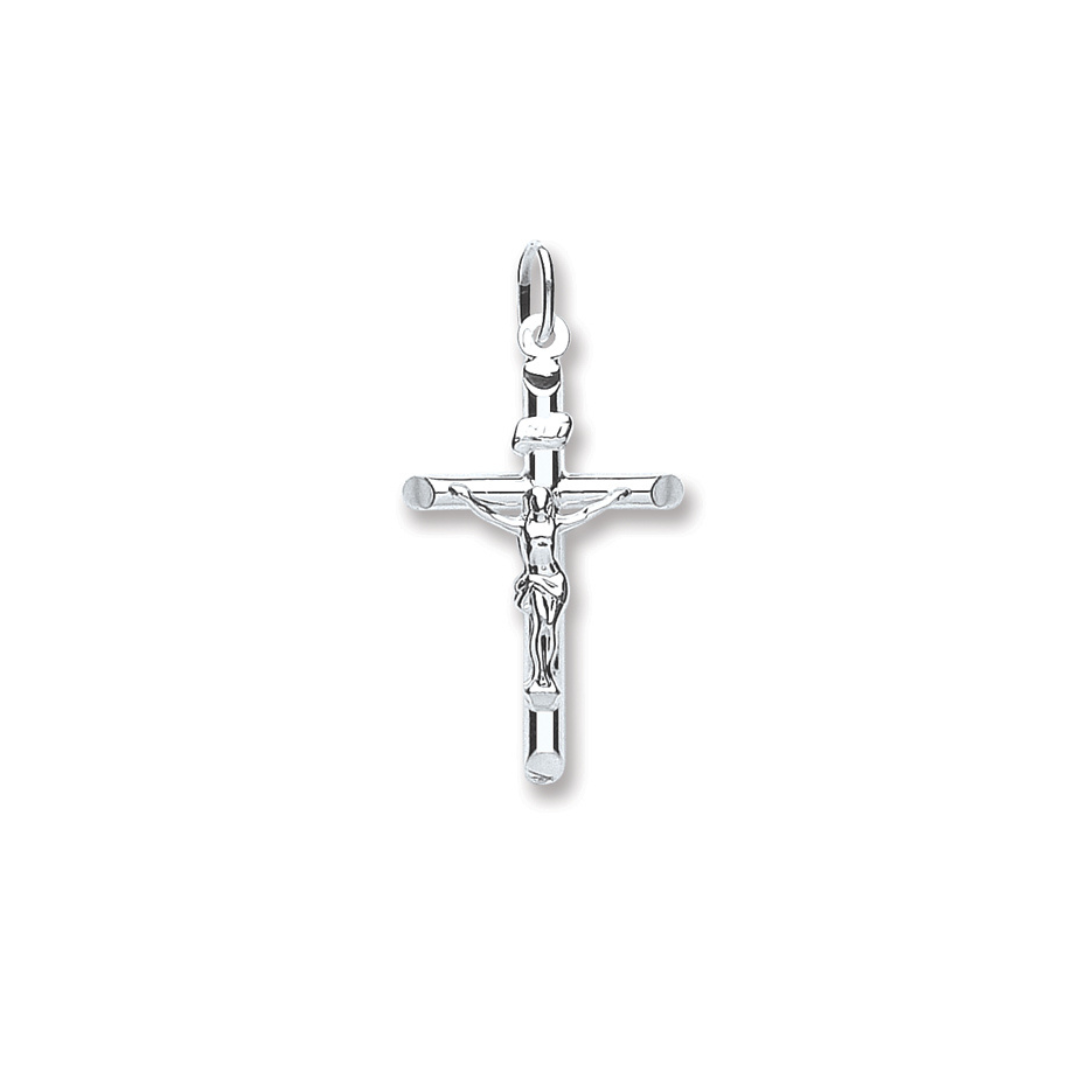 925 Sterling Silver Tubed Crucifix Pendant with Chain