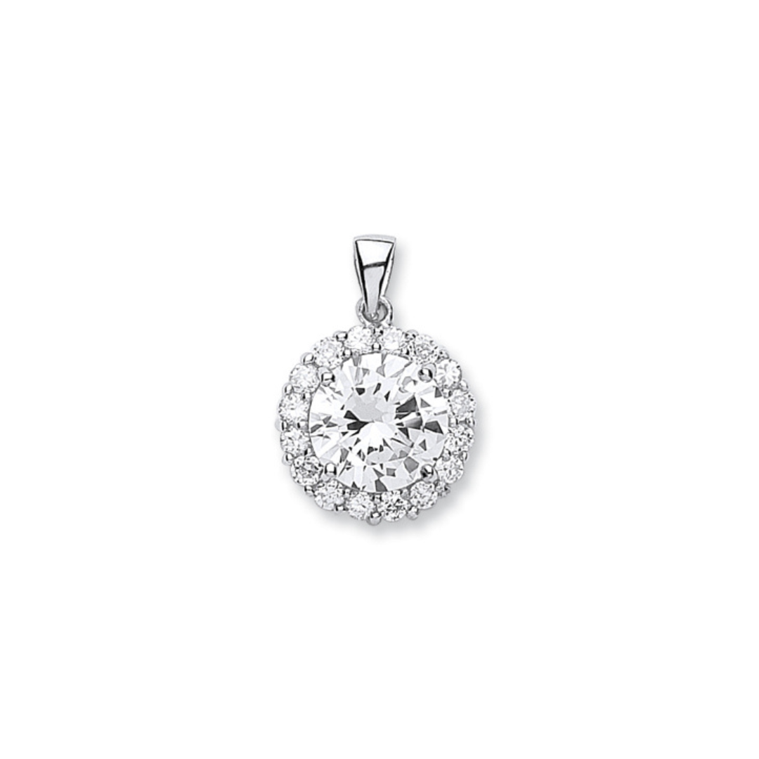 925 Sterling Silver Cubic Zirconia Cluster Drop Pendant with Chain