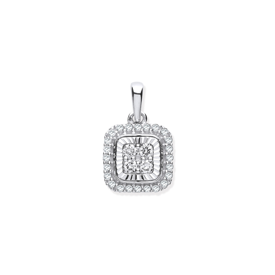 9ct White Gold Diamond Cut Bezel Square 0.25ctw Diamond Pendant