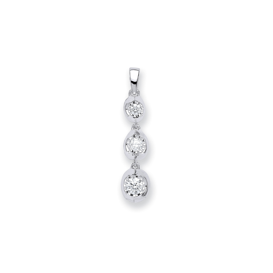 9ct White Gold 0.23ct Diamond Trilogy Drop Pendant