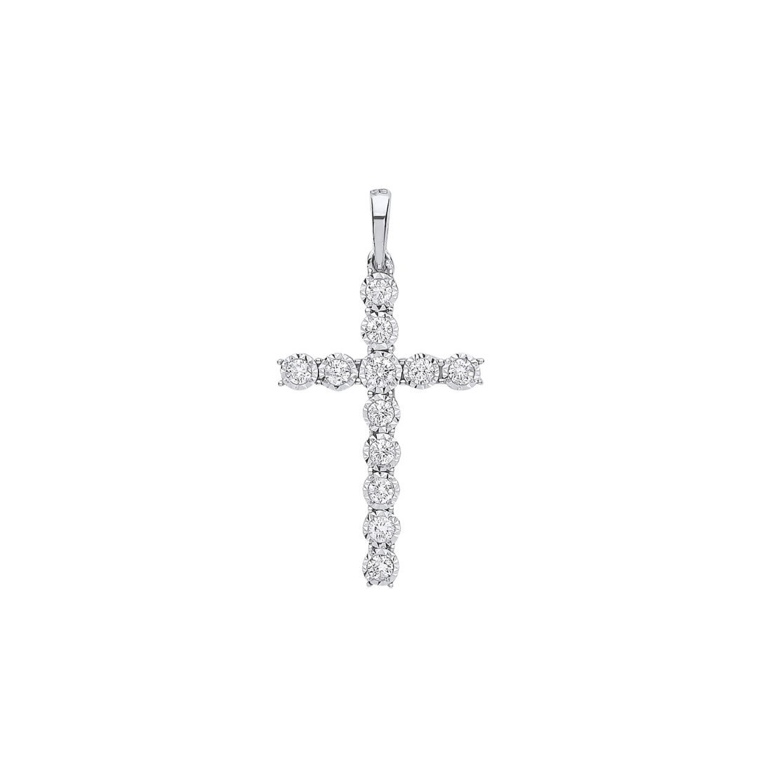 9ct White Gold 0.27ct Diamond Diamond Cross Pendant