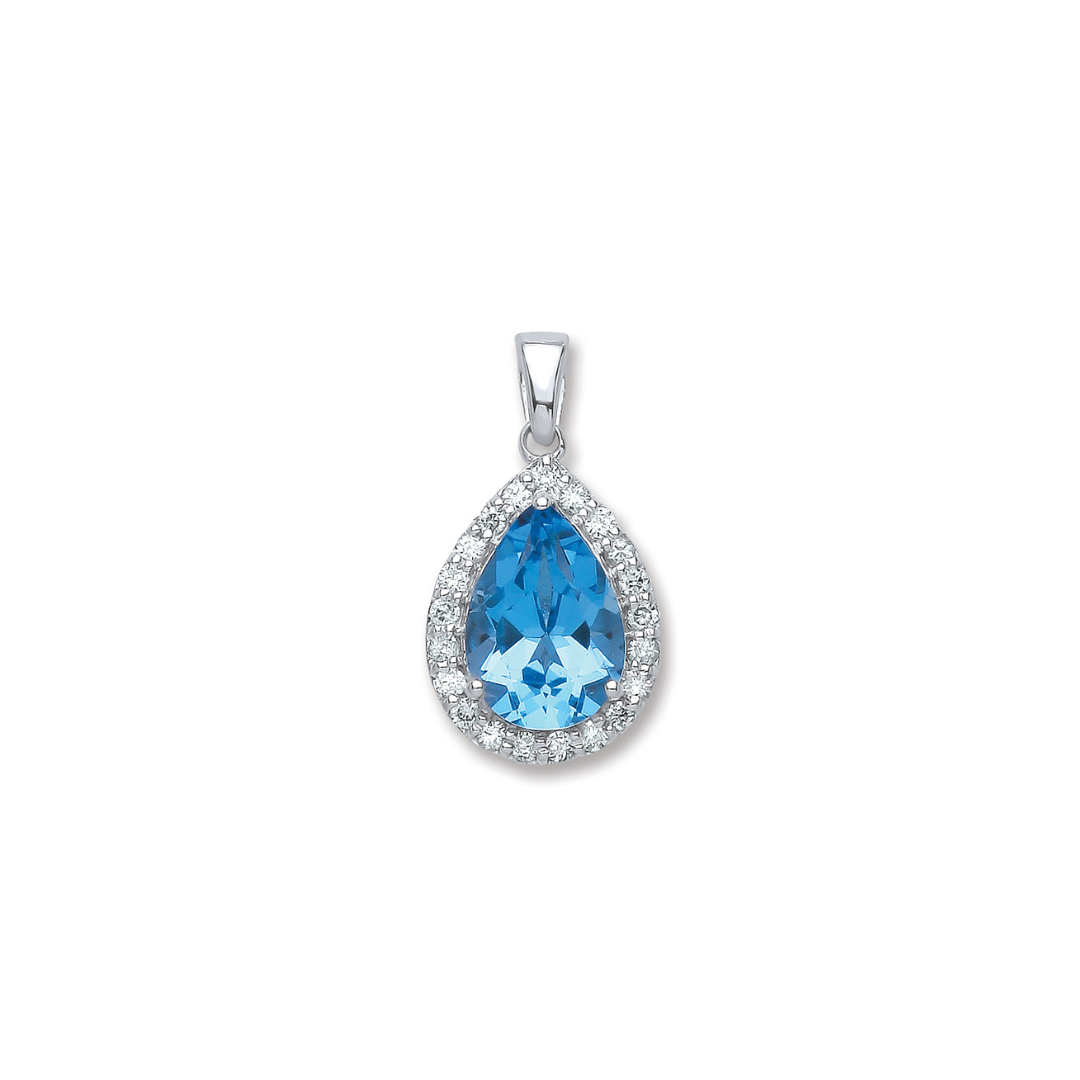 9ct White Gold 0.20ct Diamond, 2.5ct BT Pear Shape Pendant