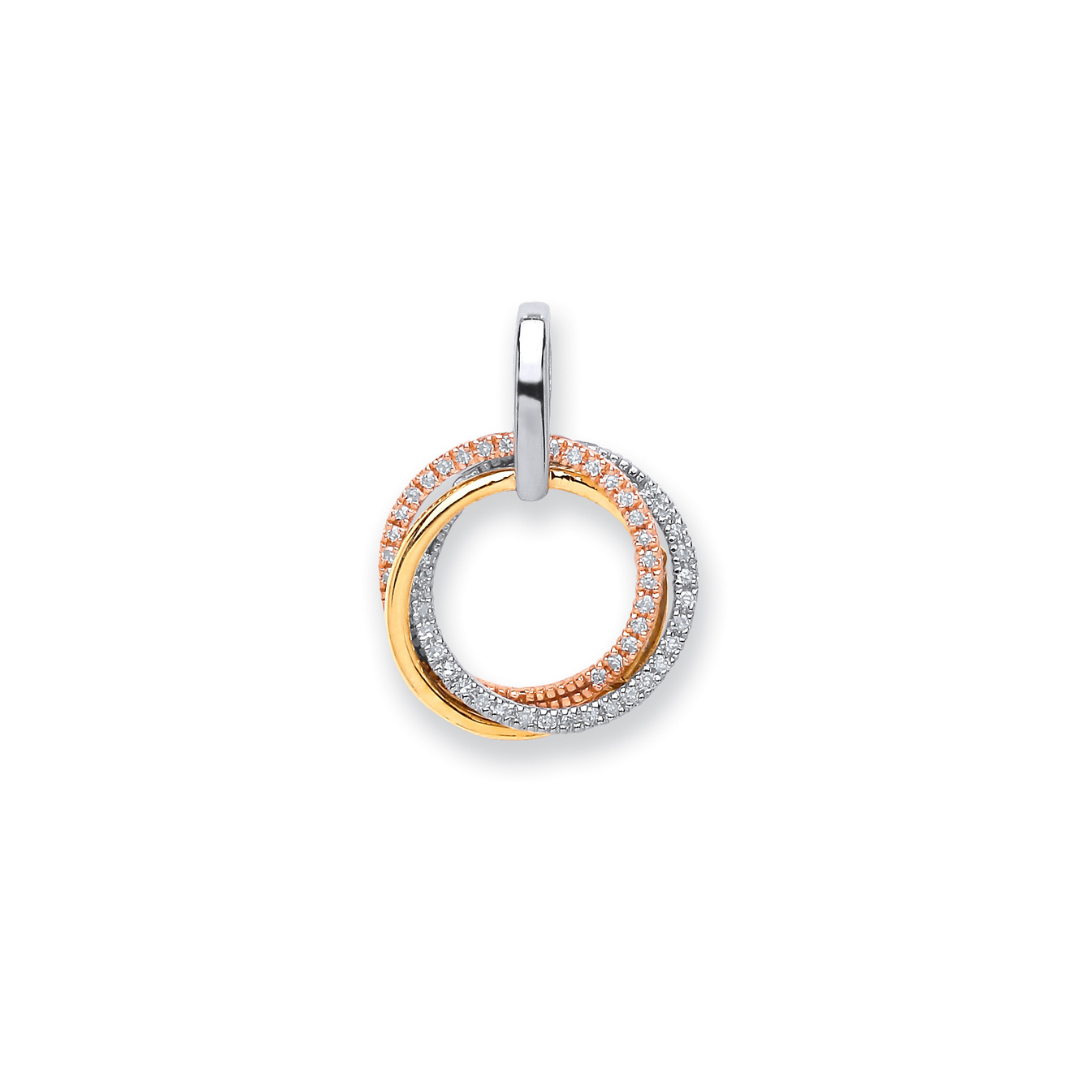 9ct 3 Colour Gold 0.15ct Diamond Circle Pendant