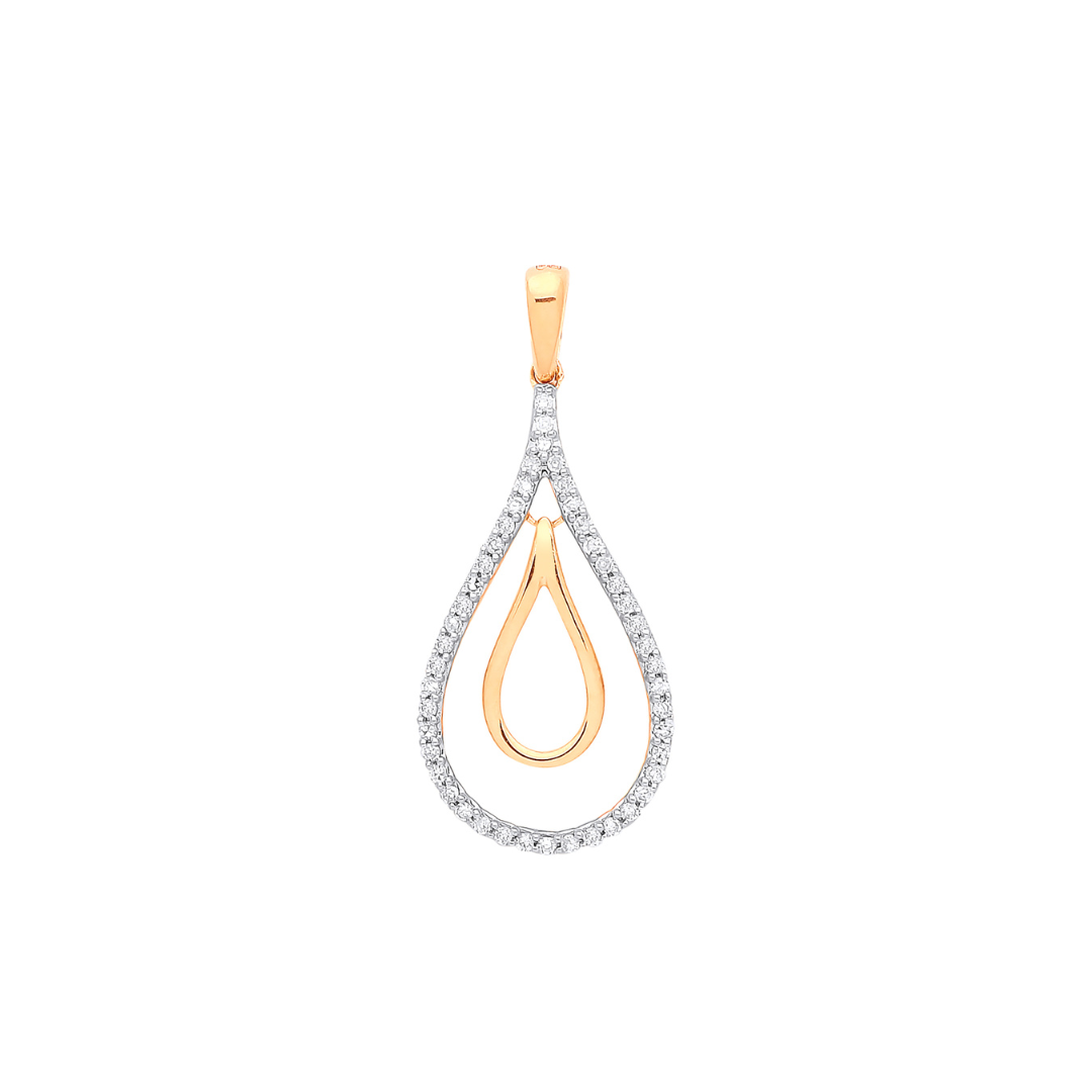 9ct Yellow Gold 0.13ct Diamond Pear Shaped Drop Pendant