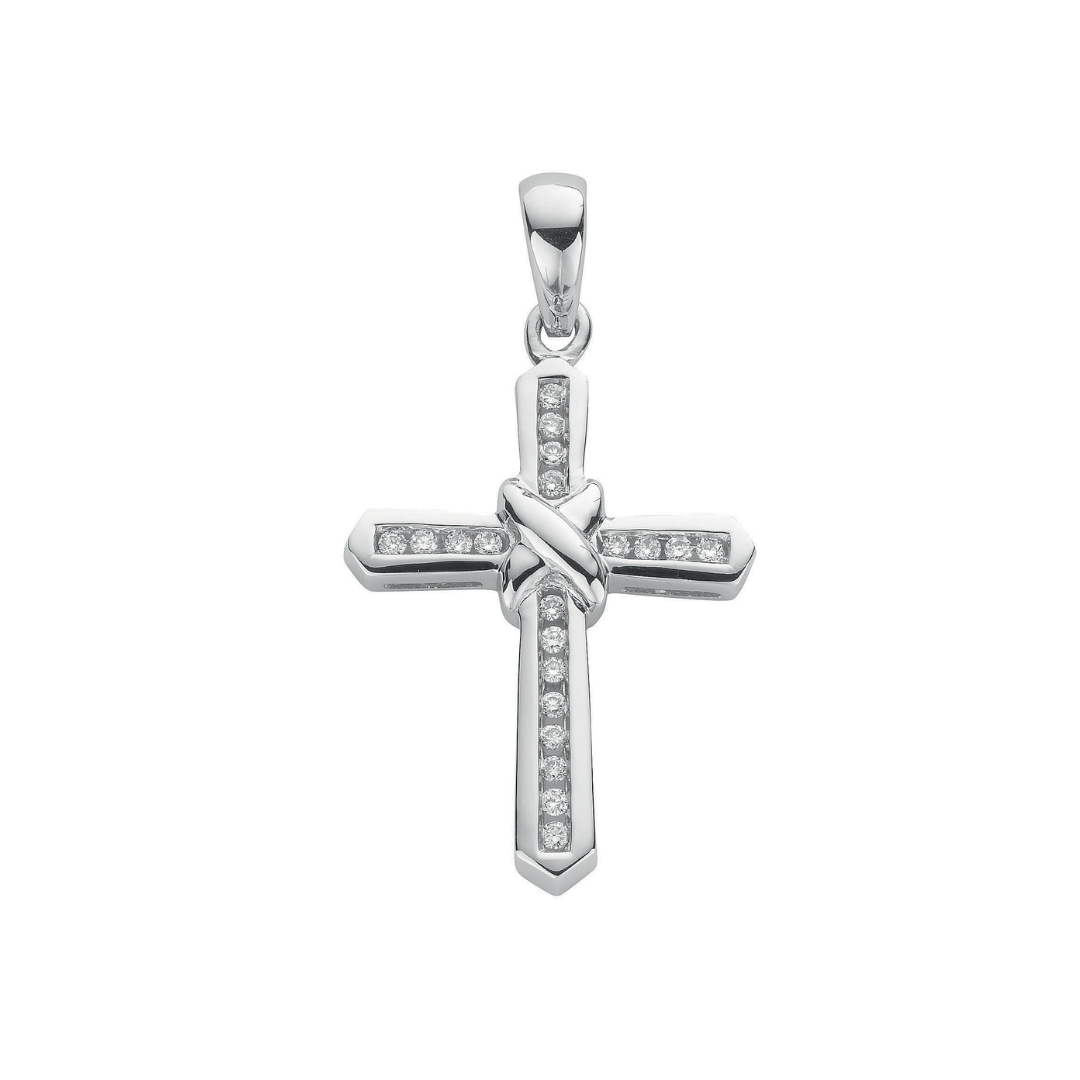 9ct White Gold 0.25ct Diamond Cross Pendant