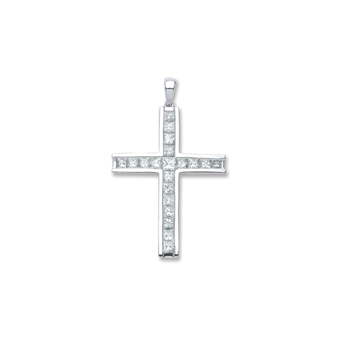 18ct White Gold 1.17ct Princess Cut Diamond Cross