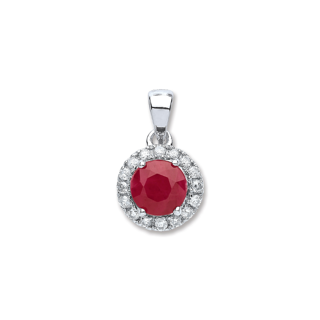 9ct White Gold 0.15ct Diamond, 0.80ct Round Ruby Pendant