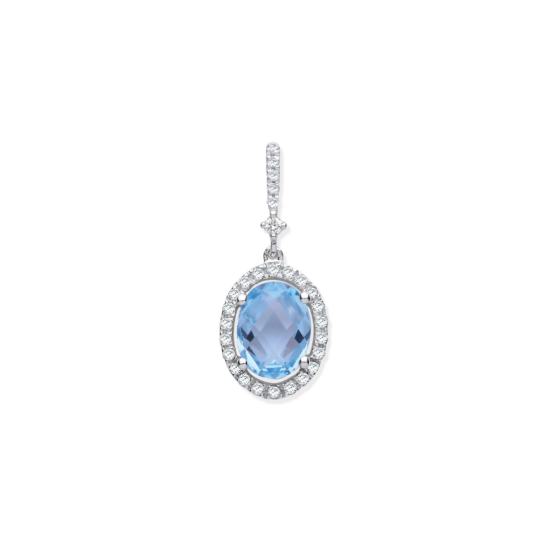 9ct White Gold 1.77ct Oval Blue Topaz & 0.17ct Diamond Pendant