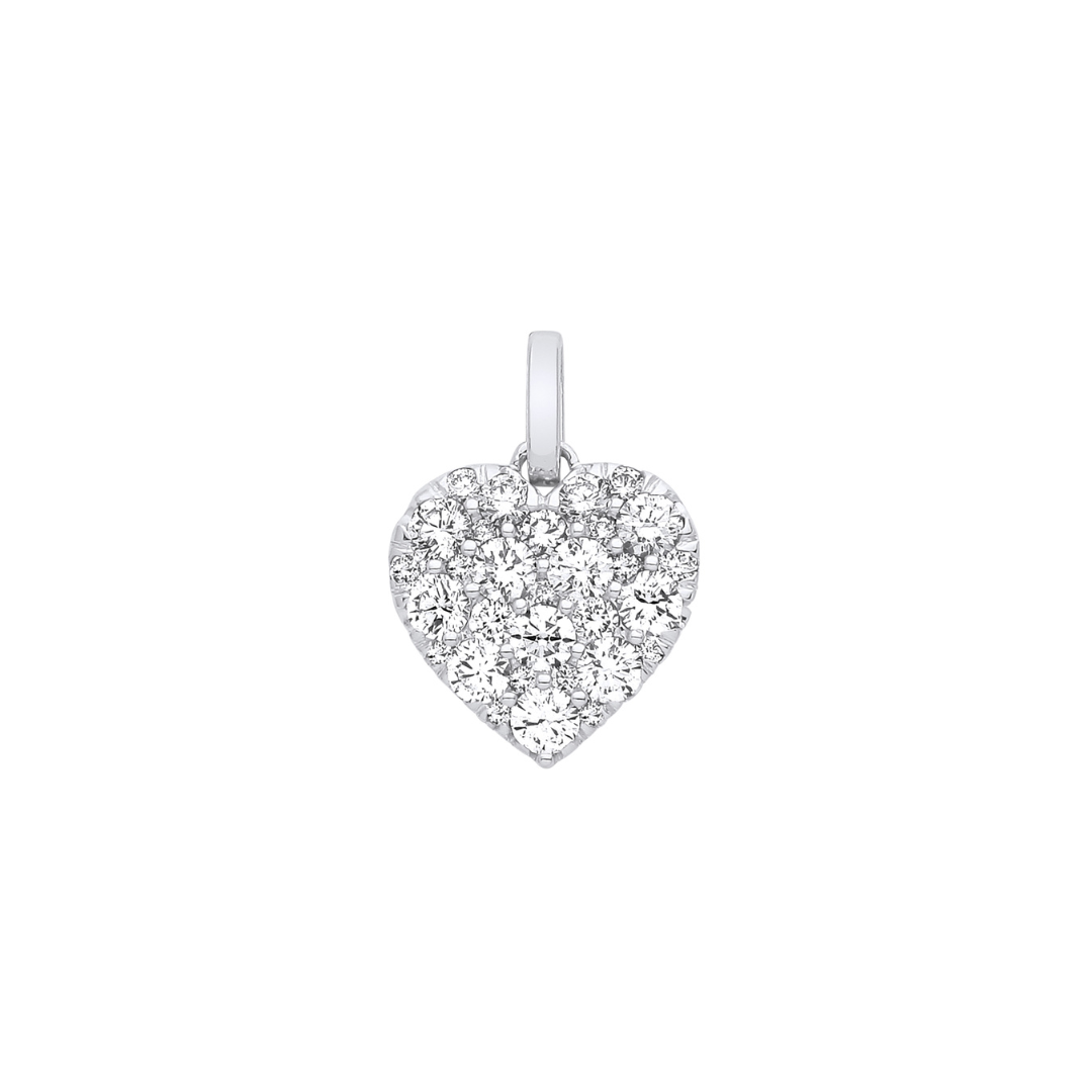 18ct White Gold 0.93ct Brilliant Cut Diamond Grain Set Heart Pendant