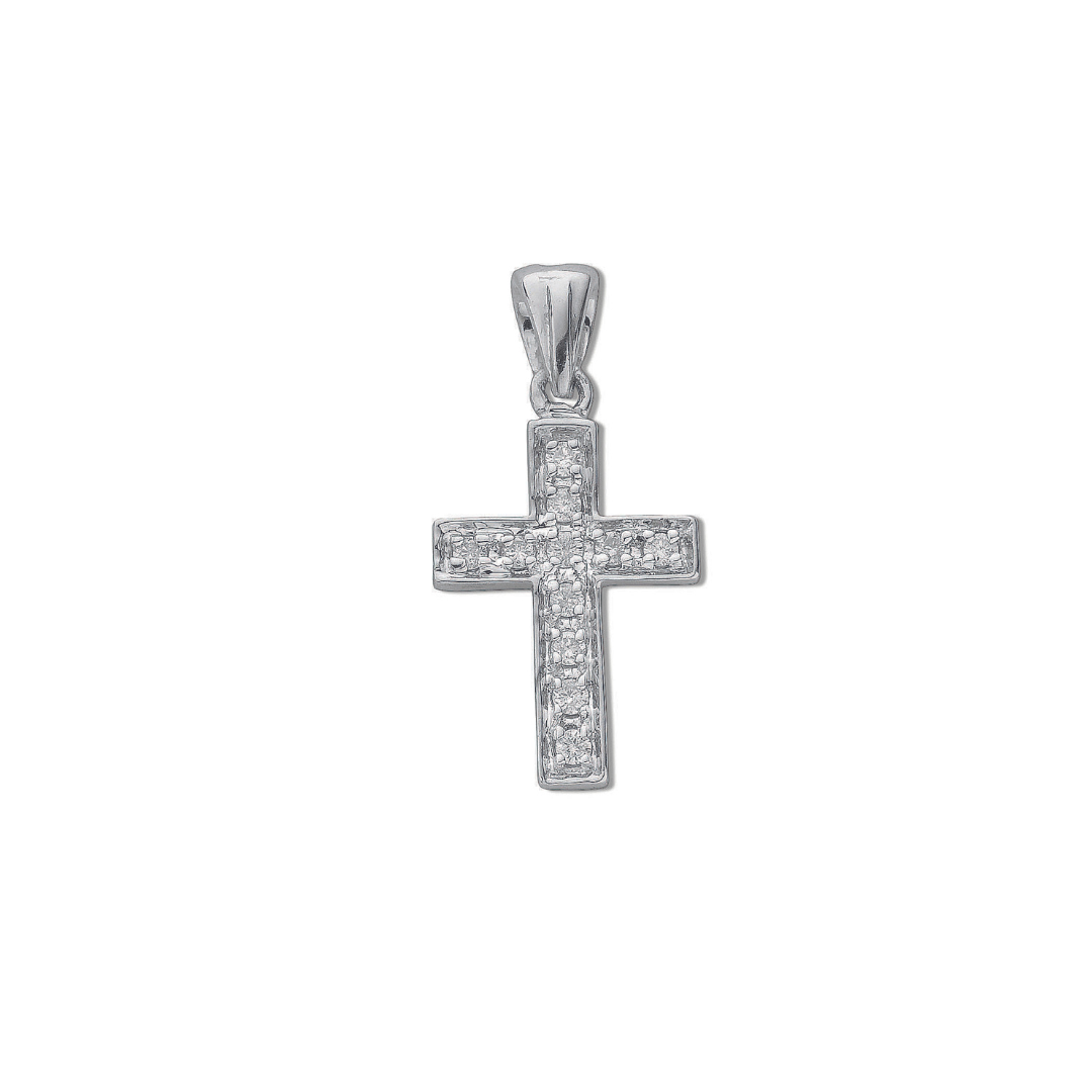 9ct White Gold 0.10ct Diamond Cross Pendant