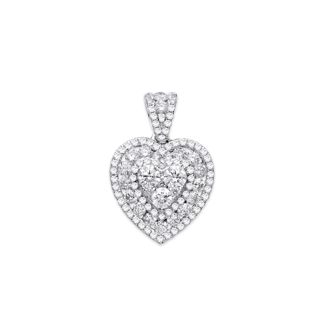 18ct White Gold 1.35ct Heart Pave Diamond Pendant