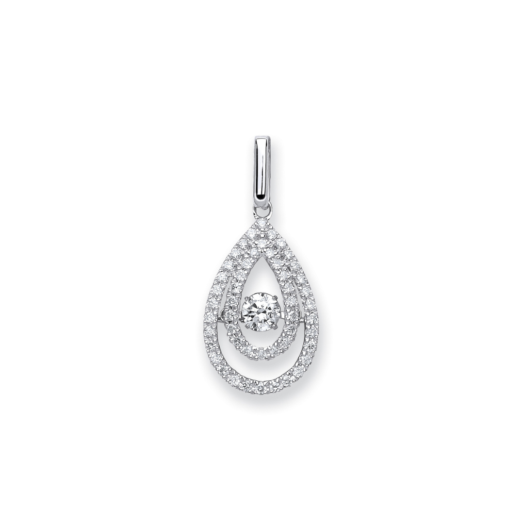 9ct White Gold 0.38ct Dancing Diamond Drop Pendant