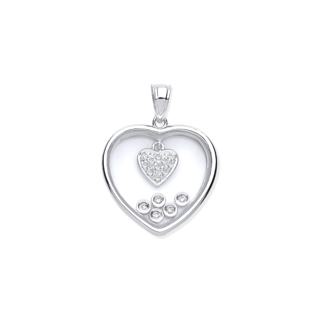 9ct White Gold Floating 0.11ct Diamonds in Heart Pendant