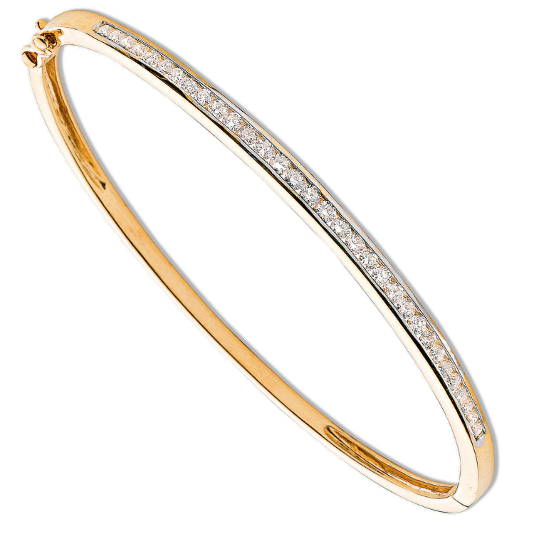 9ct Yellow Gold 1.00ct Channel Set Diamond Bangle