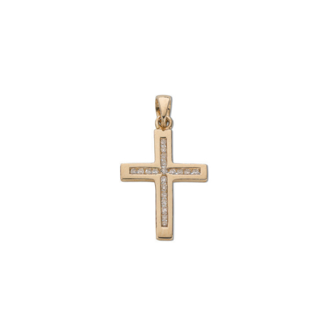 9ct Yellow Gold 0.15ct Diamond Cross Pendant