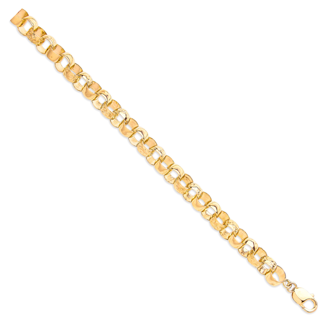 9ct Yellow Gold Plain & Engraved 10mm Round Belcher Chain