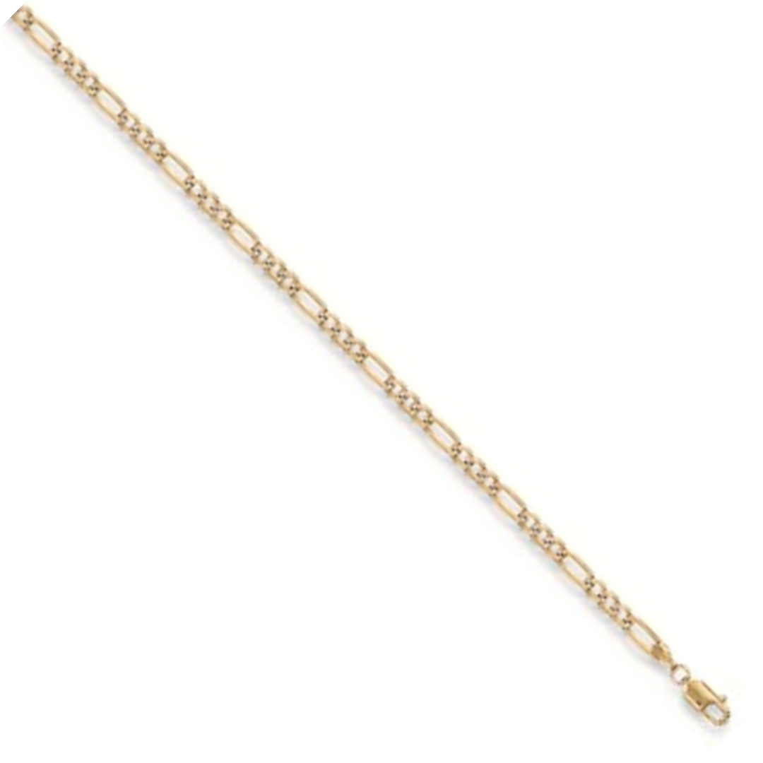 9ct Yellow Gold Rhodium Plated Figaro Anklet