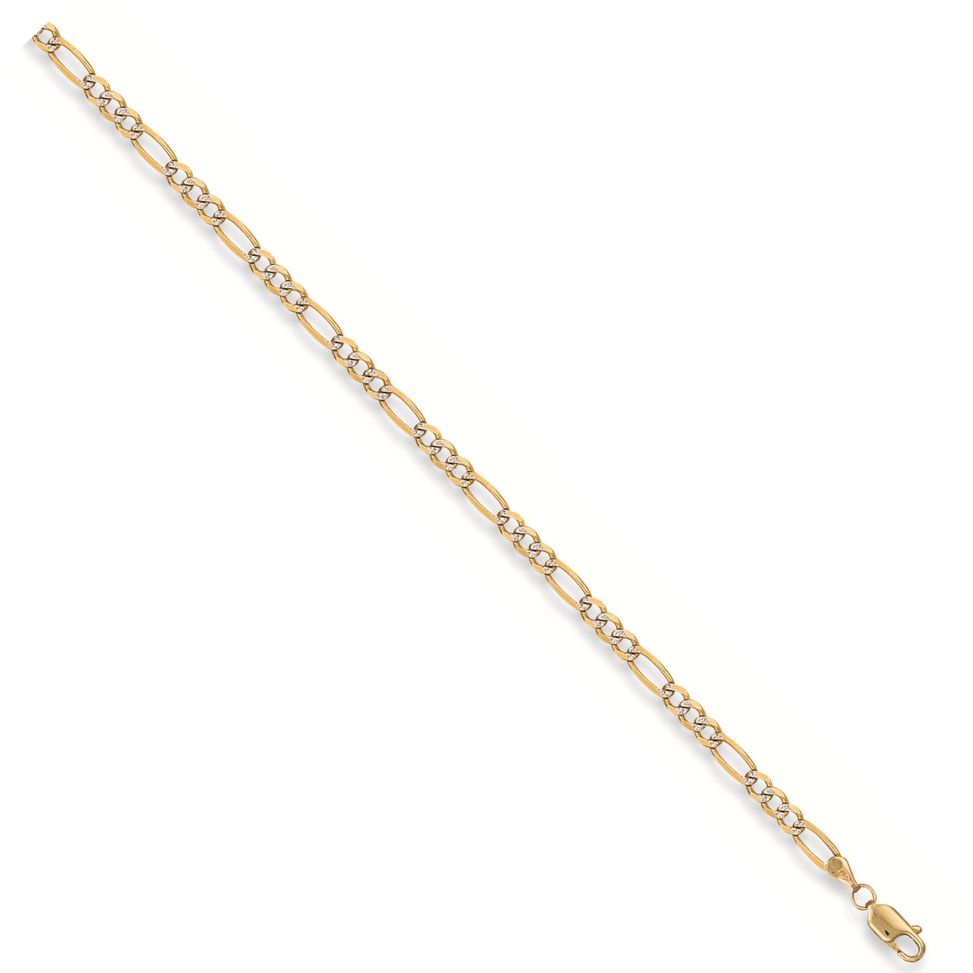 9ct Yellow Gold Rhodium Plated Figaro Anklet