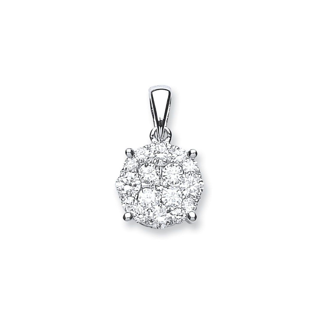 18ct White Gold 0.75ct Diamond Cluster Pendant