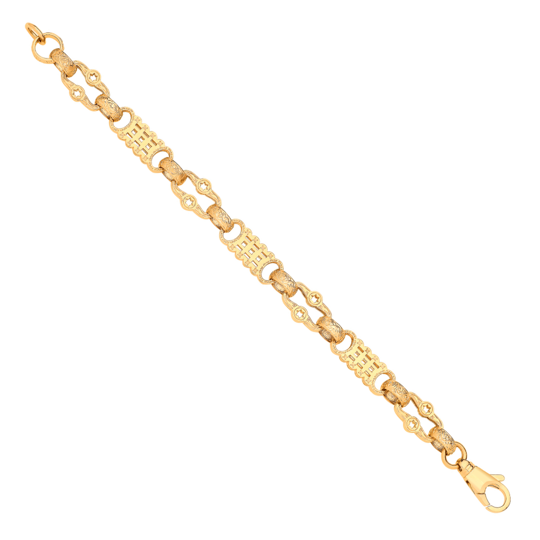 9ct Yellow Gold Stars & Bars Gents Bracelet