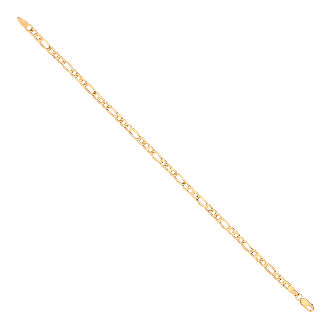 14ct Yellow Gold Hollow Bevelled Figaro 3.4mm Chain / Bracelet