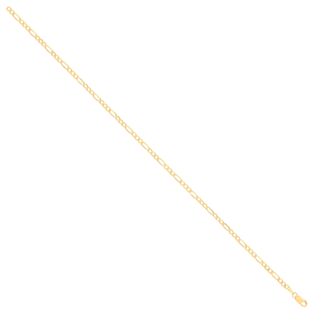 14ct Yellow Gold Hollow Bevelled Figaro 2.6mm Chain