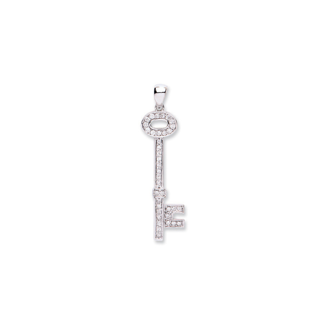 18ct White Gold 0.22ct Diamond Key Pendant